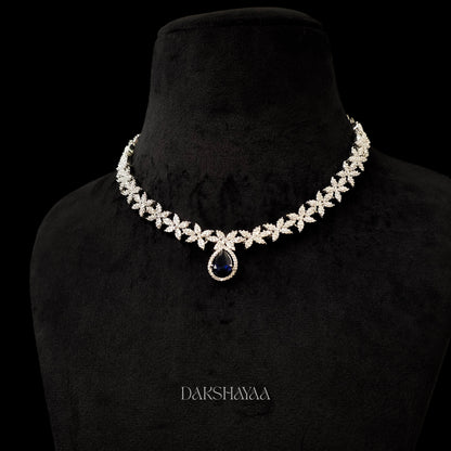 Royal Blue Cubic Zirconia Floral Necklace Set
