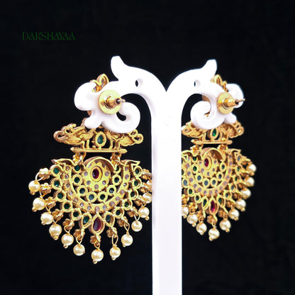 Peacock Temple Chandbali Earrings