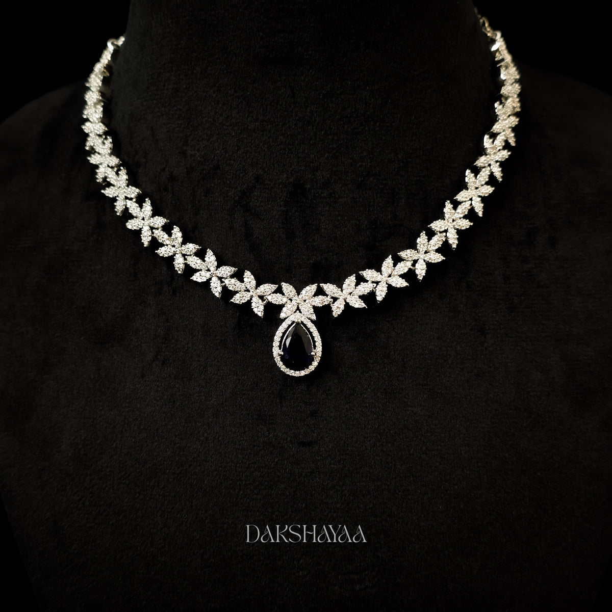 Royal Blue Cubic Zirconia Floral Necklace Set