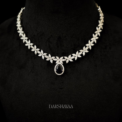 Royal Blue Cubic Zirconia Floral Necklace Set