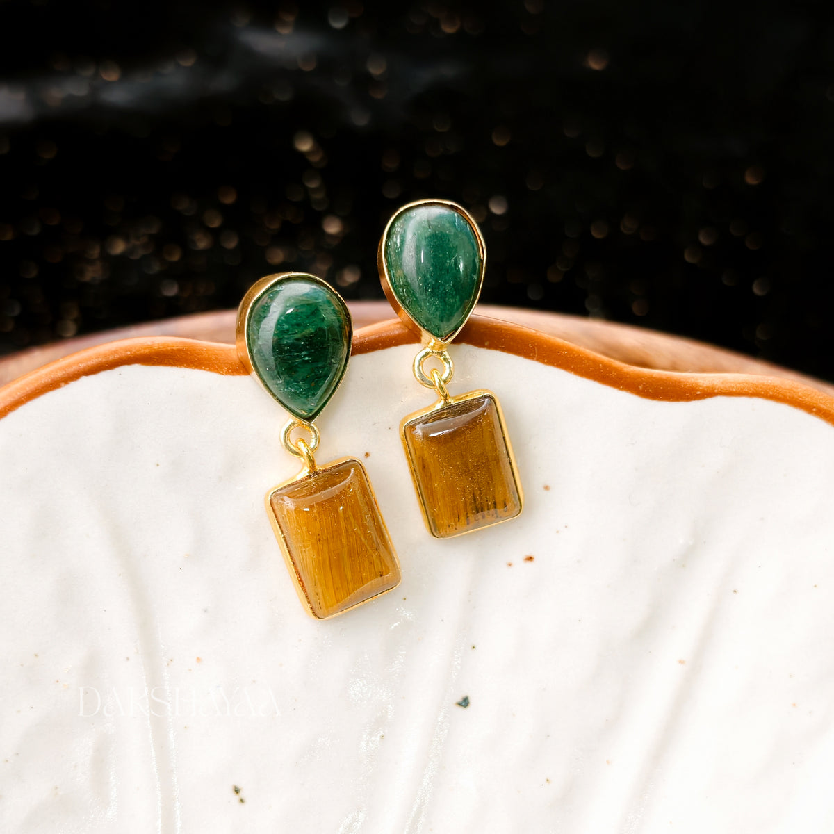 Green Aventurine & Tiger Eye Drop Earrings