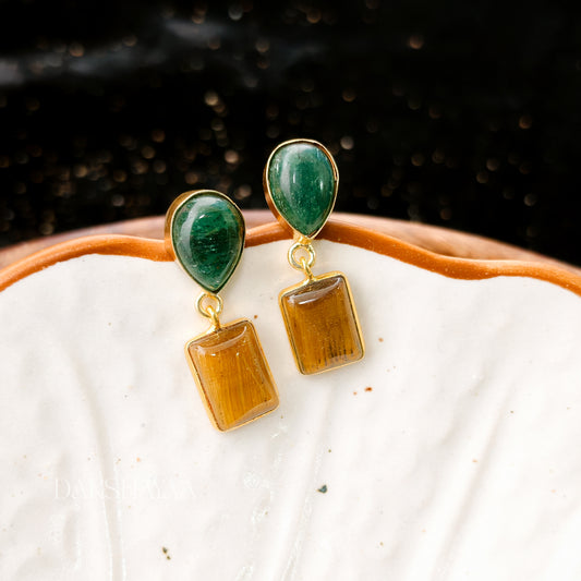 Green Aventurine & Tiger Eye Drop Earrings