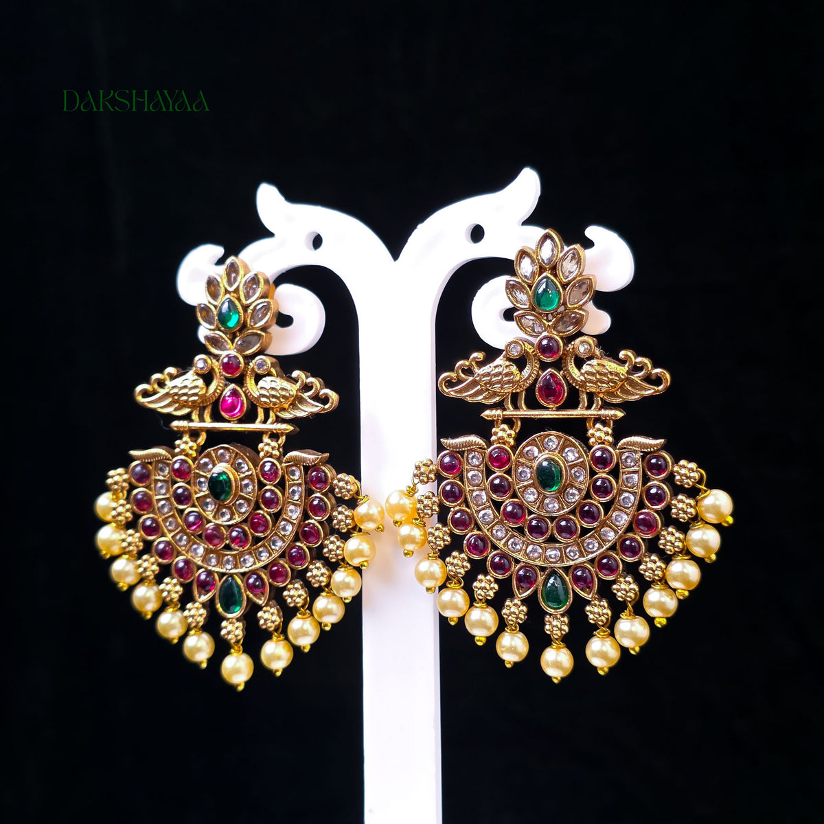 Peacock Temple Chandbali Earrings