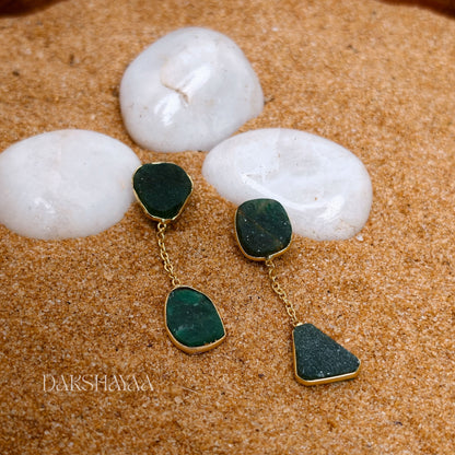 Natural Uncut Green Aventurine Earrings