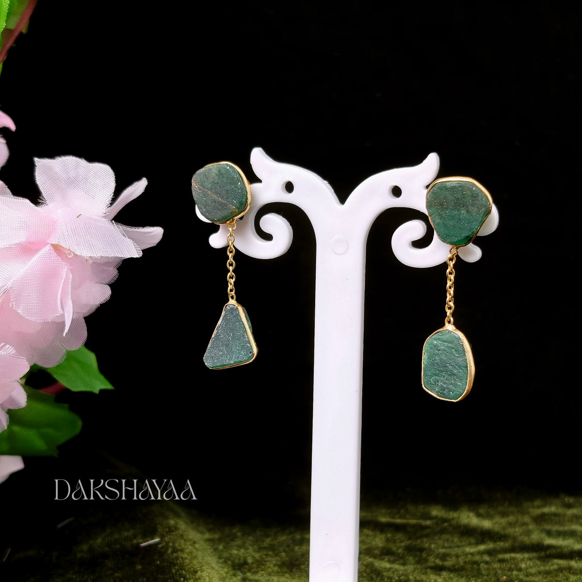Natural Uncut Green Aventurine Earrings