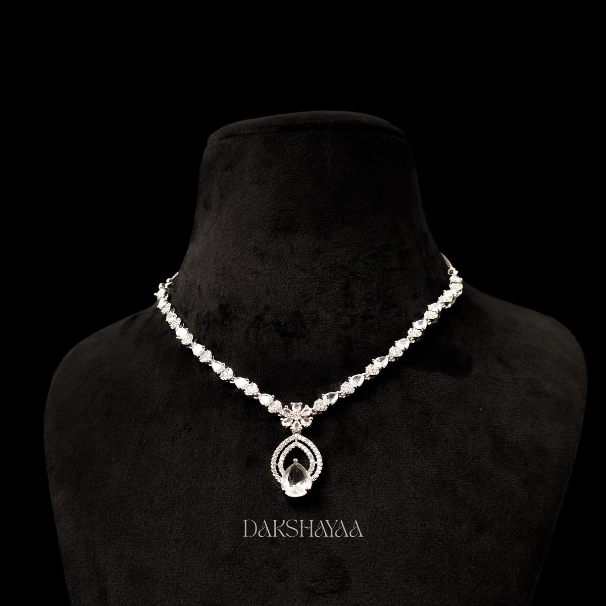 Diamond Finish Solitaire Drop Necklace Set