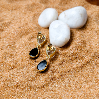 Clear Quartz & Black Onyx Drop Earrings