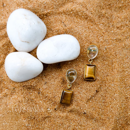 Tiger Eye & Clear Quartz Drop Earrings