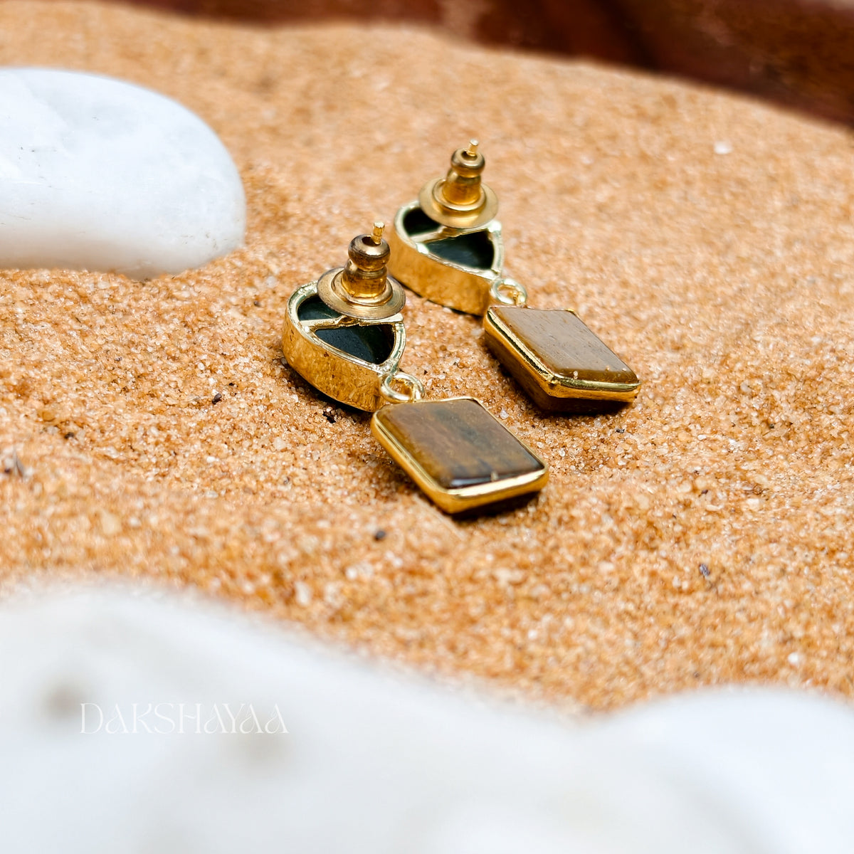 Green Aventurine & Tiger Eye Drop Earrings