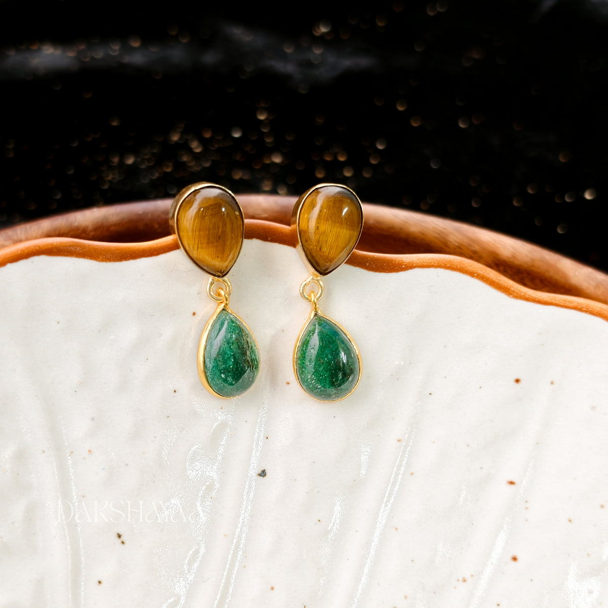 Tiger Eye & Green Aventurine Earrings
