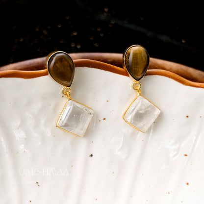 Clear Quartz & Tiger Eye Earrings