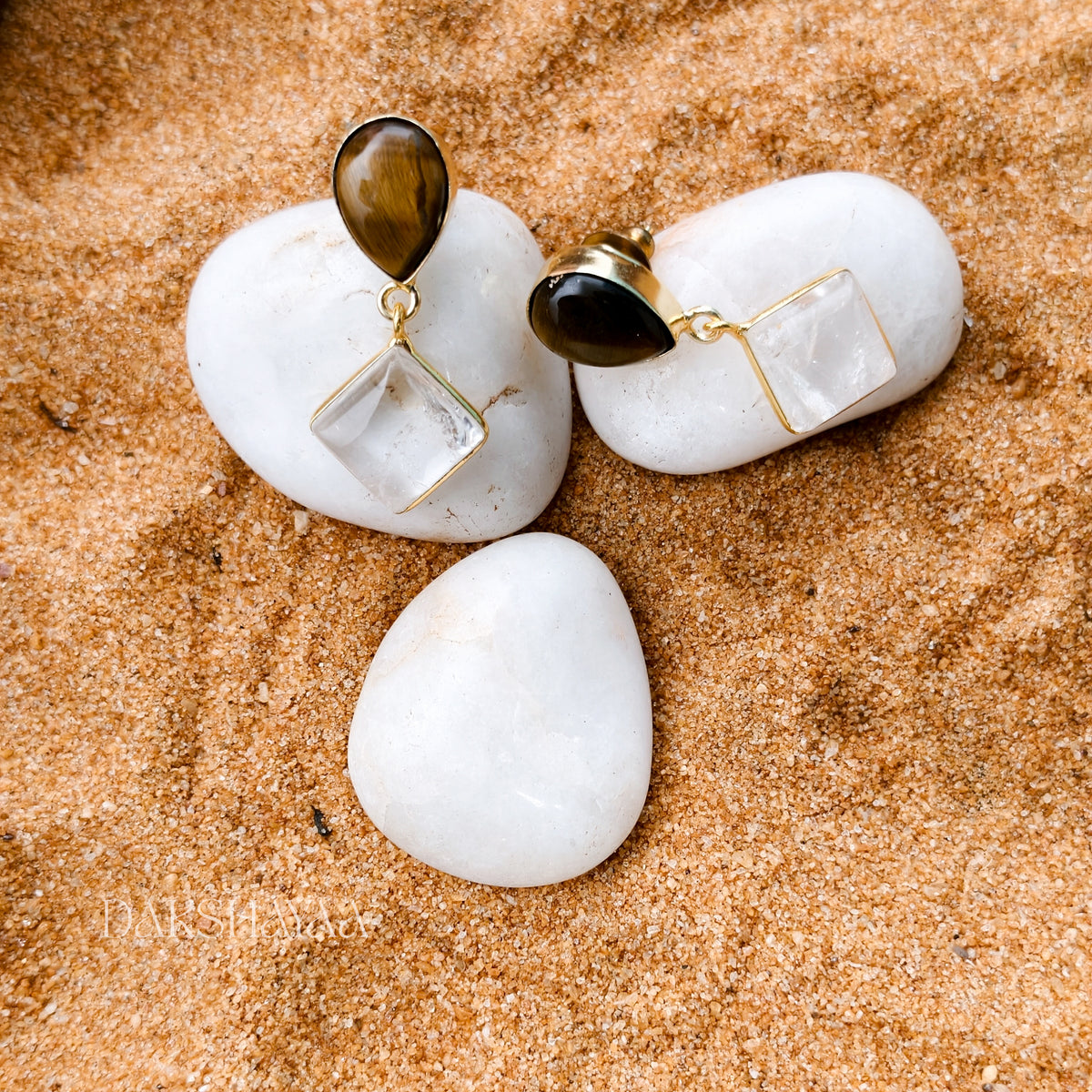 Clear Quartz & Tiger Eye Earrings